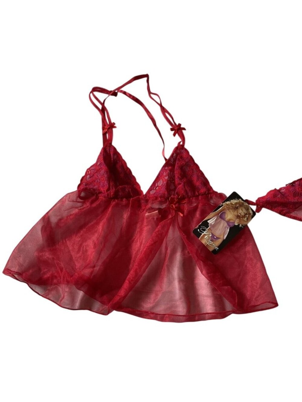 Red Teddy Lingerie Women O/S Thong Risque Stretch Lace Band Open Bare Back 6692